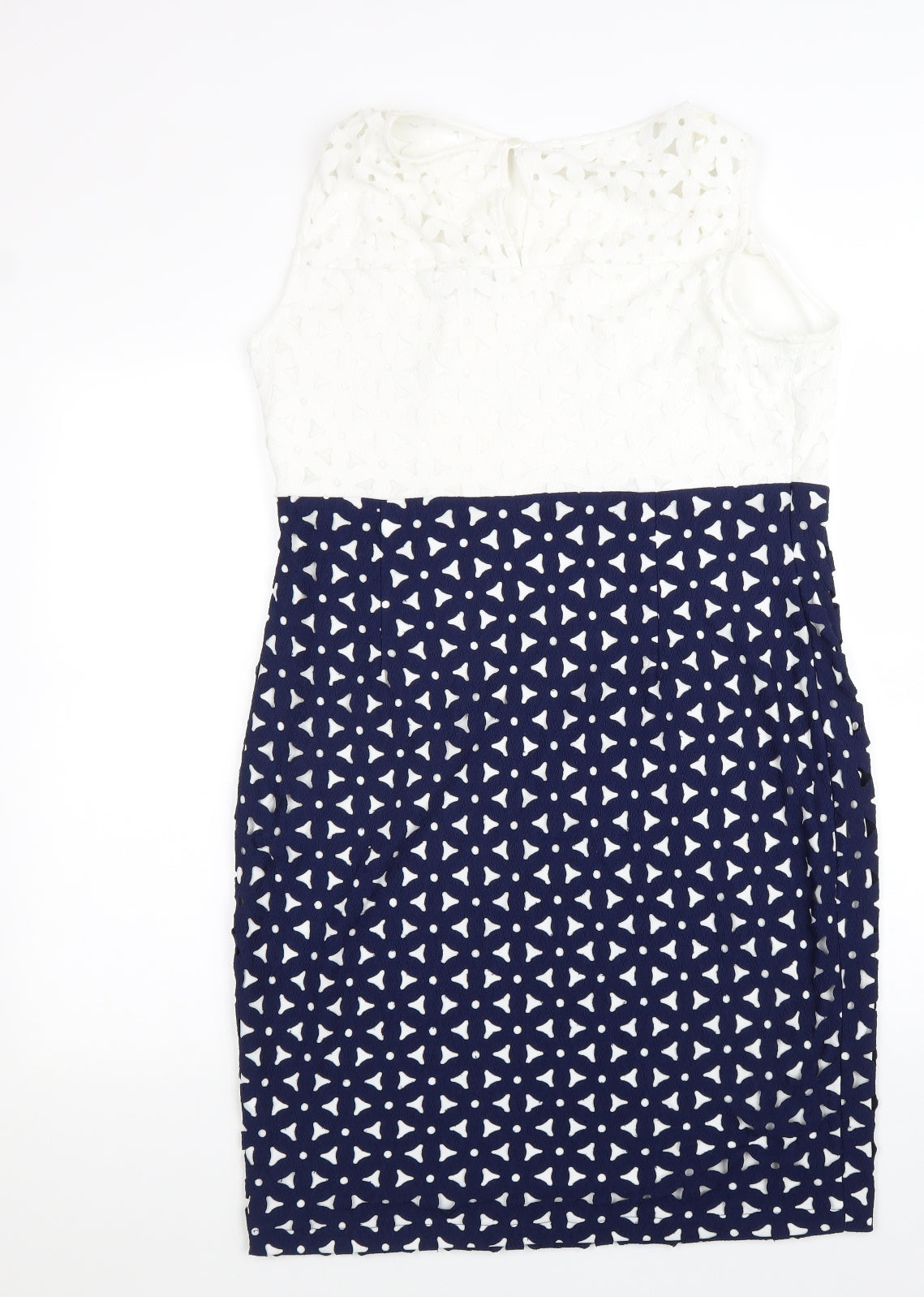 Marks and Spencer Womens Blue Geometric Polyester A-Line Size 16 Boat Neck Zip