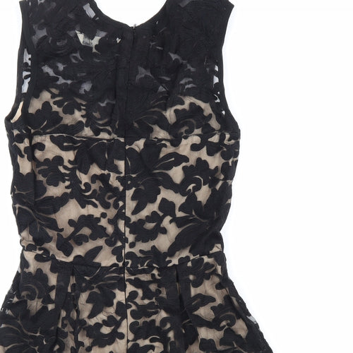 Yumi Womens Black Geometric Polyester Fit & Flare Size 10 Round Neck Zip