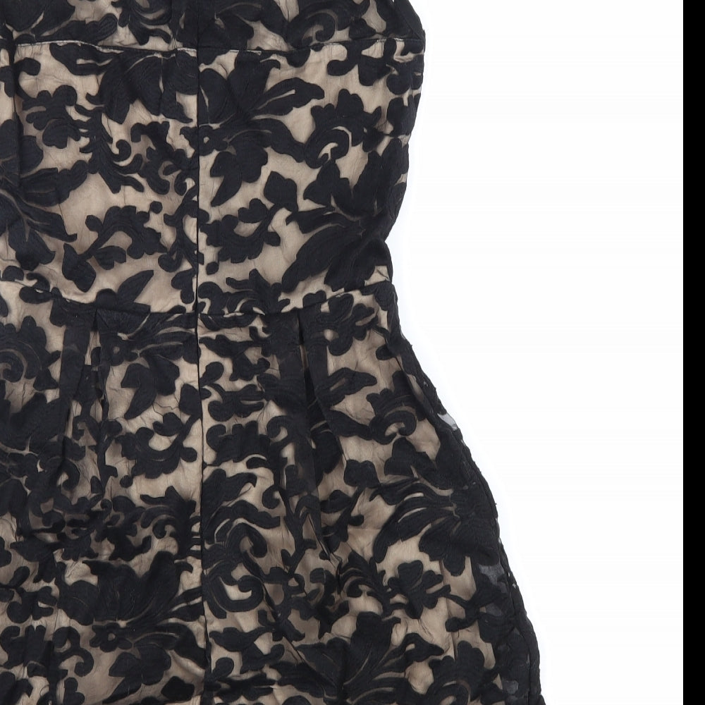 Yumi Womens Black Geometric Polyester Fit & Flare Size 10 Round Neck Zip