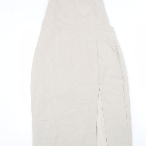 4th Reckless Womens Beige Polyester Slip Dress Size 12 Square Neck Zip