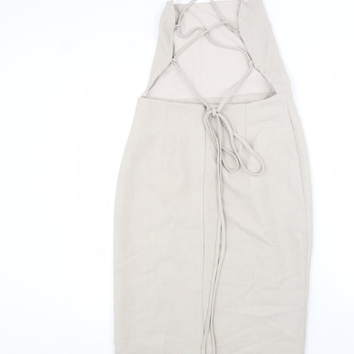 4th Reckless Womens Beige Polyester Slip Dress Size 12 Square Neck Zip