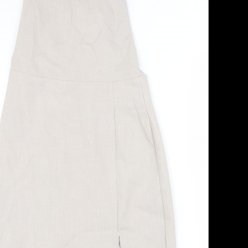 4th Reckless Womens Beige Polyester Slip Dress Size 12 Square Neck Zip