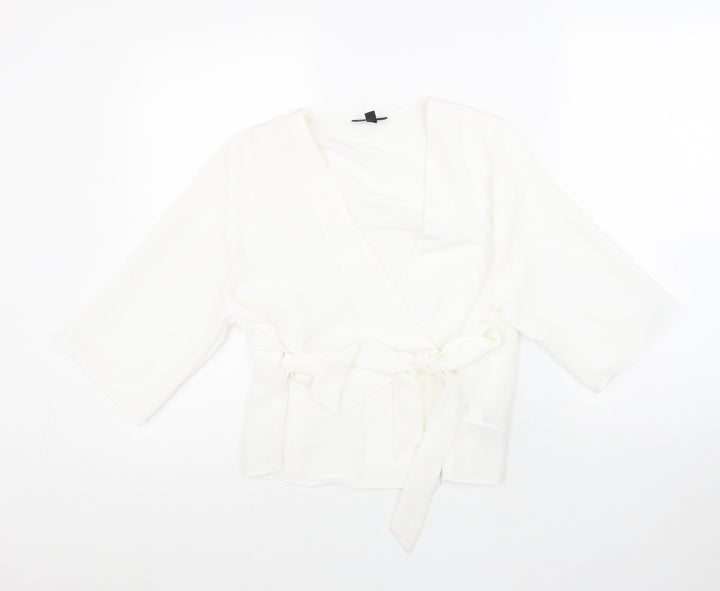 Topshop Womens White Polyester Wrap Blouse Size 6 V-Neck