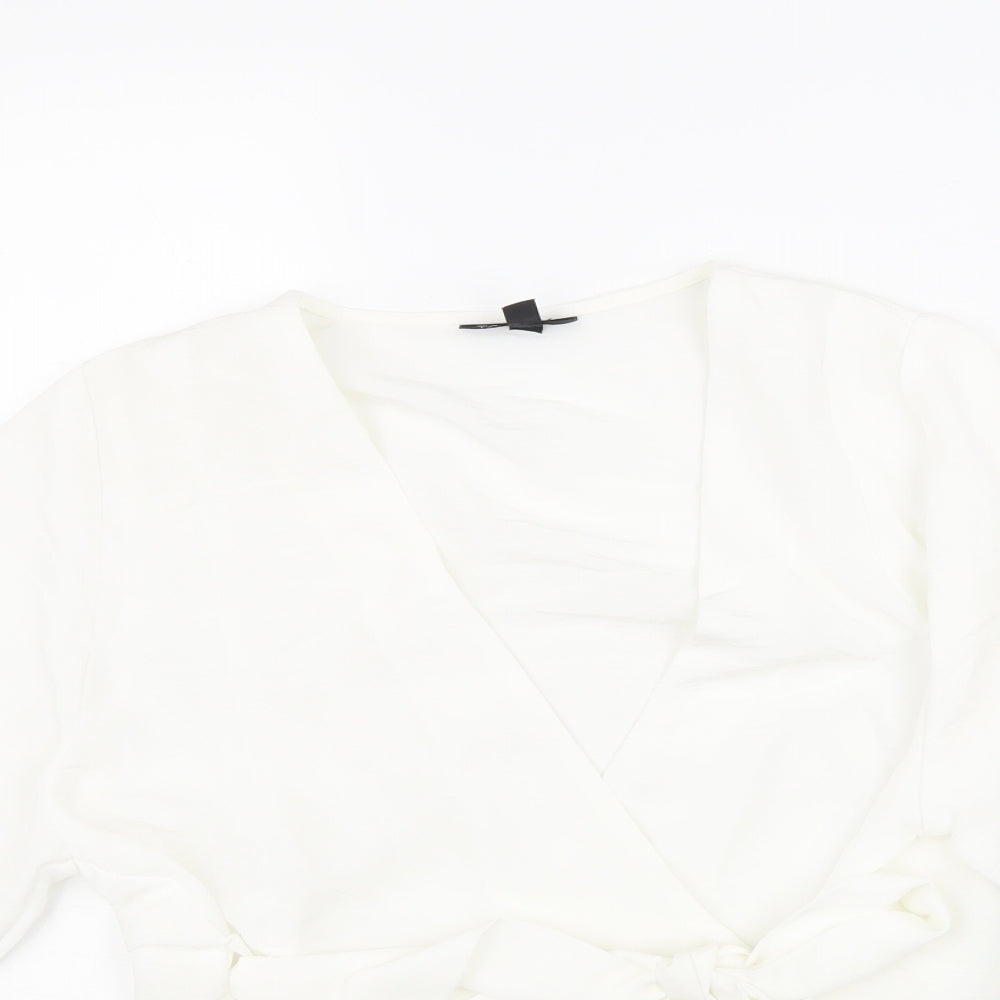 Topshop Womens White Polyester Wrap Blouse Size 6 V-Neck
