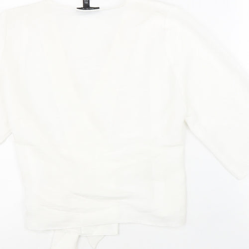 Topshop Womens White Polyester Wrap Blouse Size 6 V-Neck