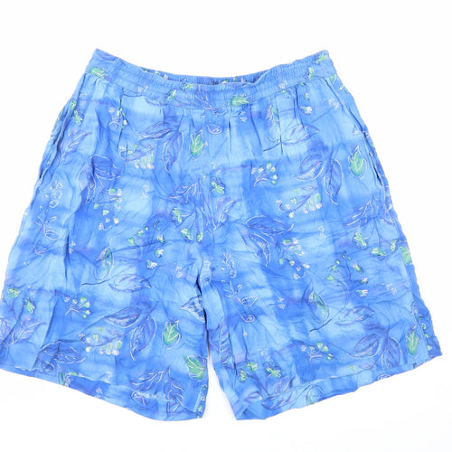 D.P.S Womens Blue Geometric Viscose Basic Shorts Size S Regular Drawstring