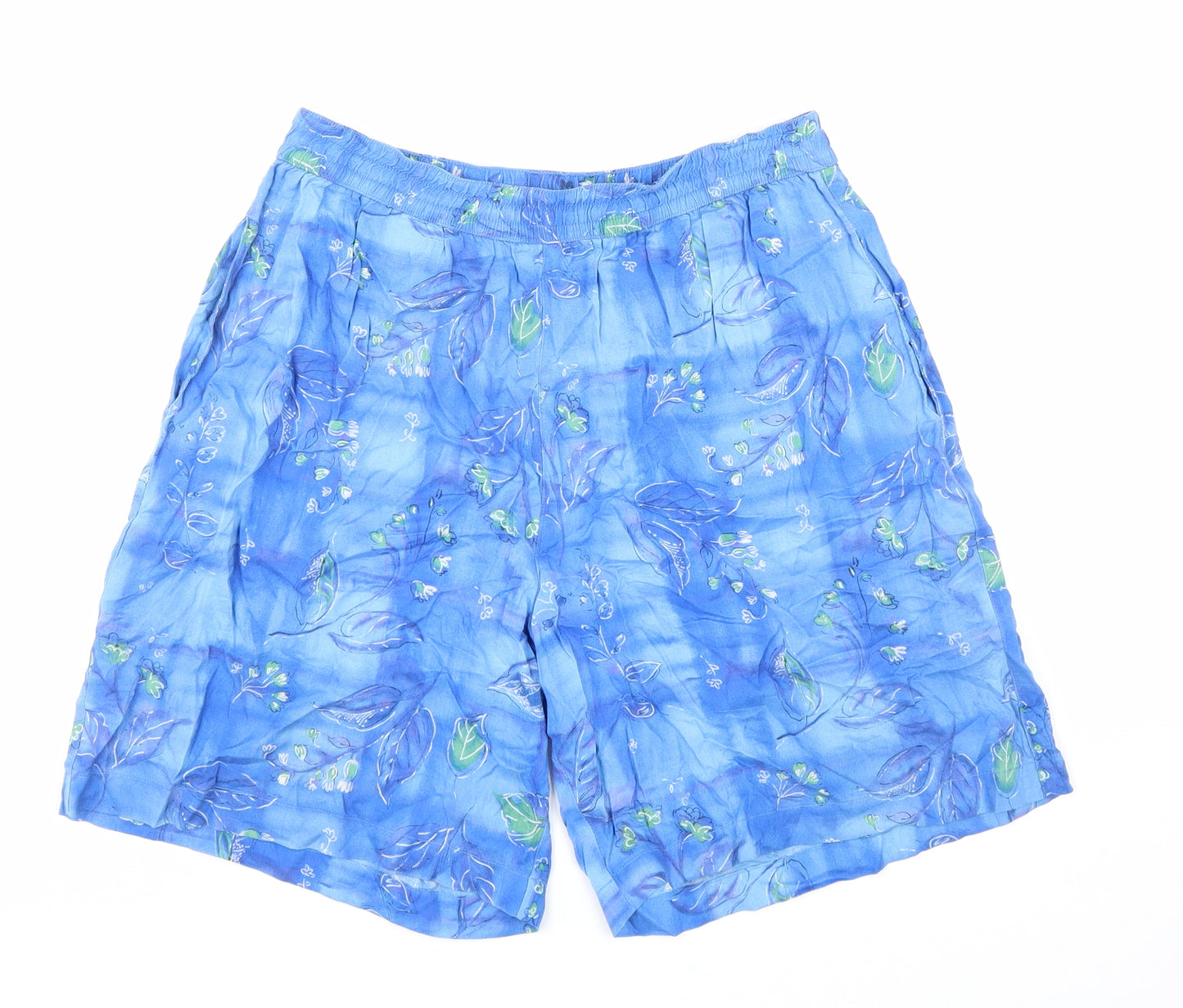 D.P.S Womens Blue Geometric Viscose Basic Shorts Size S Regular Drawstring