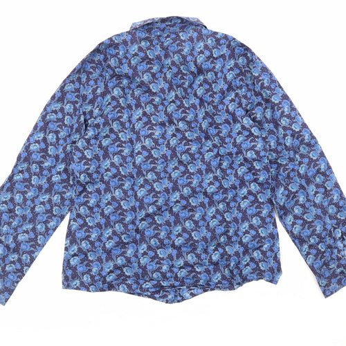 Double TWO Womens Blue Floral 100% Cotton Basic Button-Up Size 10 Collared