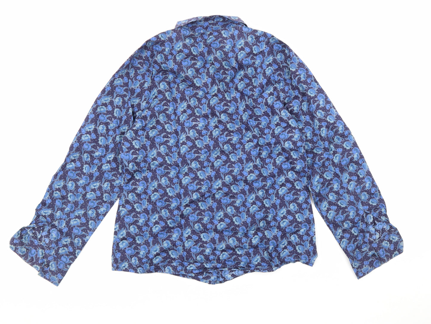 Double TWO Womens Blue Floral 100% Cotton Basic Button-Up Size 10 Collared