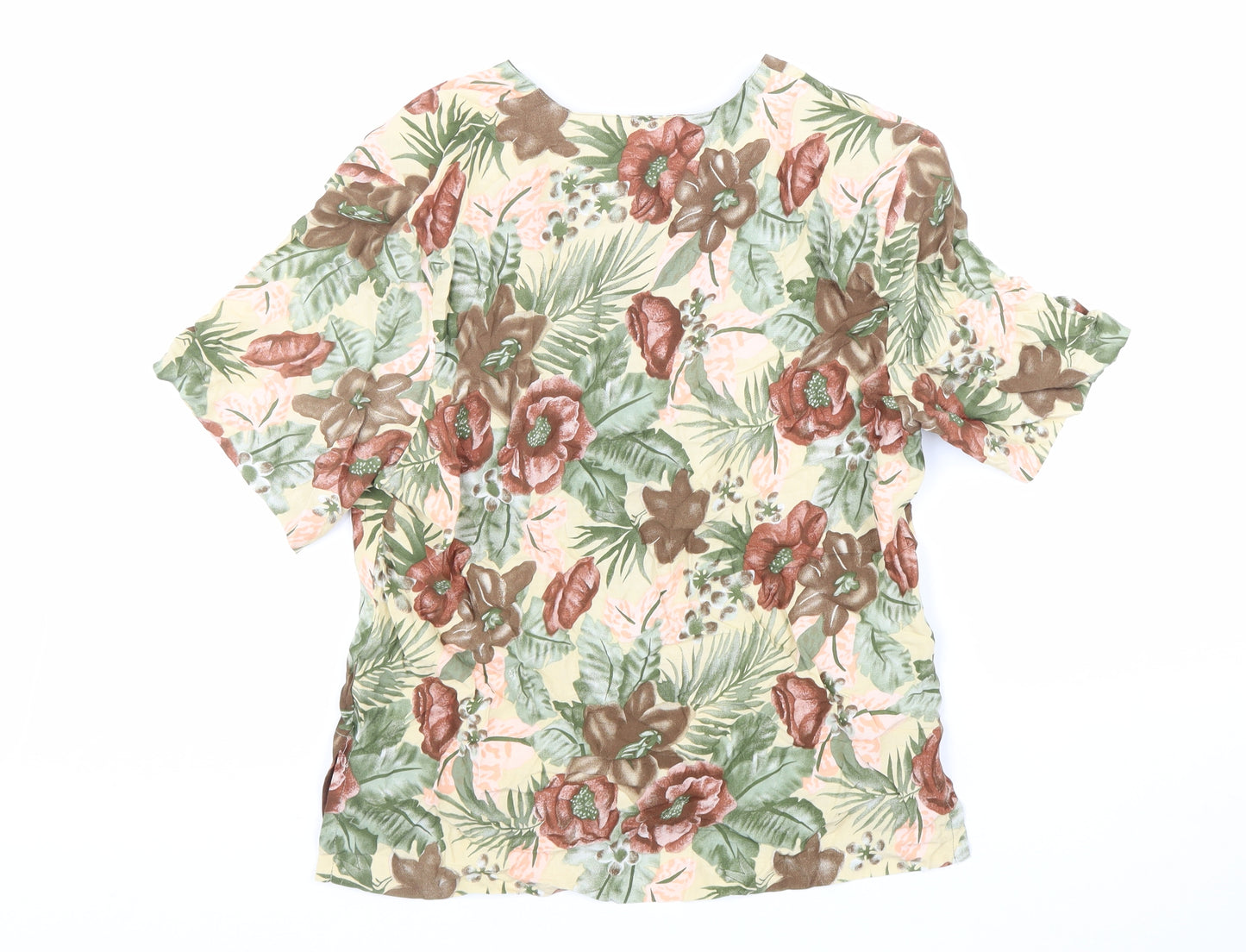 Club California Womens Beige Floral Viscose Basic Button-Up Size M V-Neck