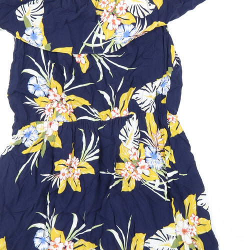 Preworn Womens Blue Floral Viscose Fit & Flare Size L Off the Shoulder Button