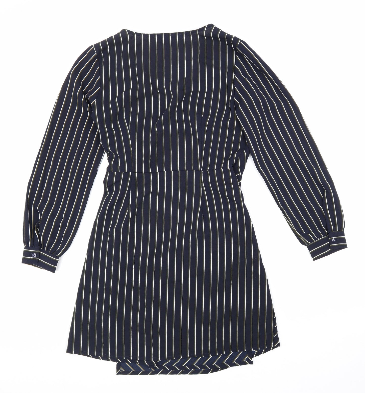 Brave Soul Womens Blue Striped Polyester Wrap Dress Size M V-Neck Tie