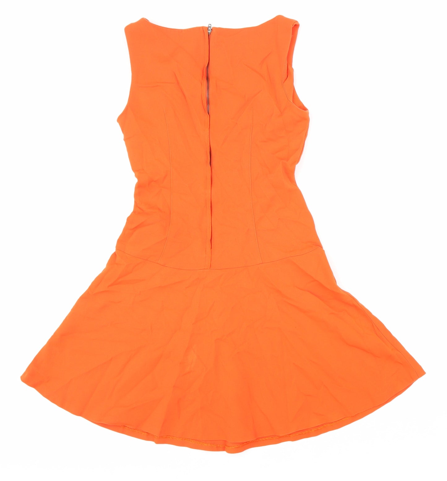 Zara Womens Orange Cotton Fit & Flare Size S Boat Neck Zip