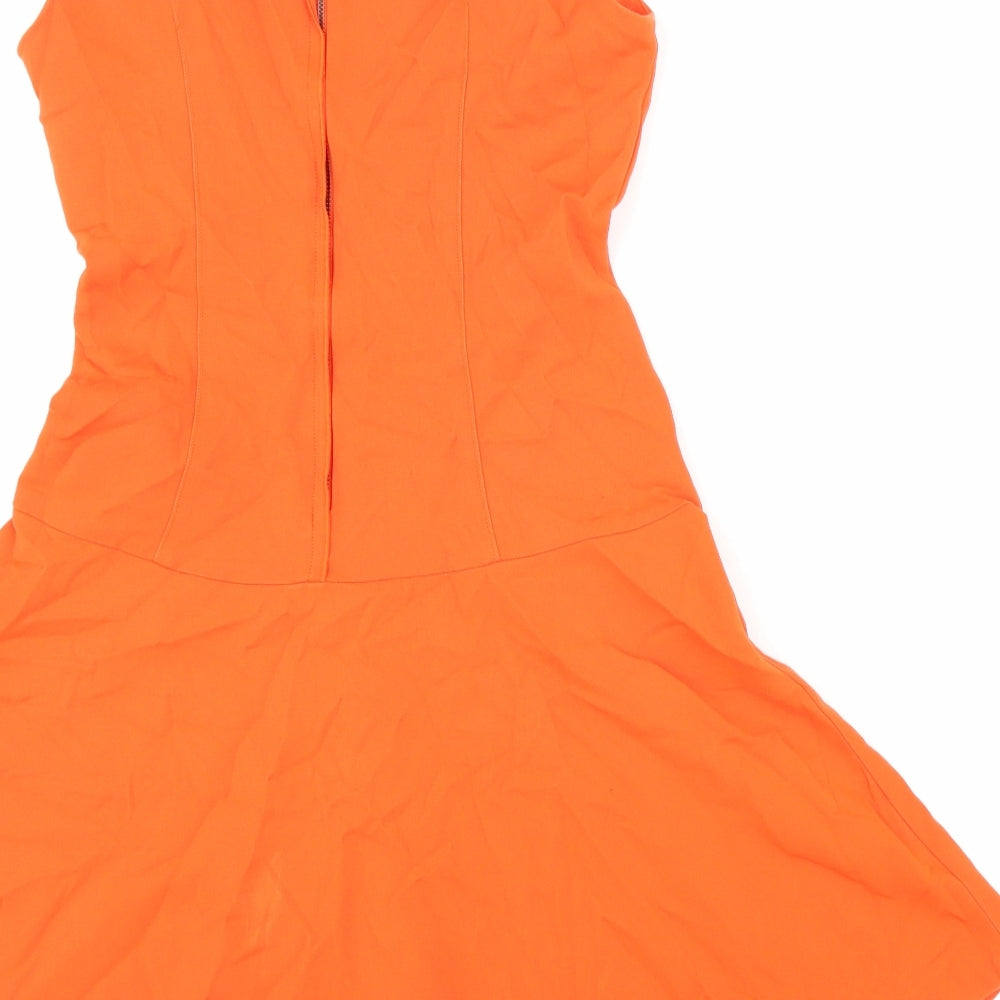 Zara Womens Orange Cotton Fit & Flare Size S Boat Neck Zip