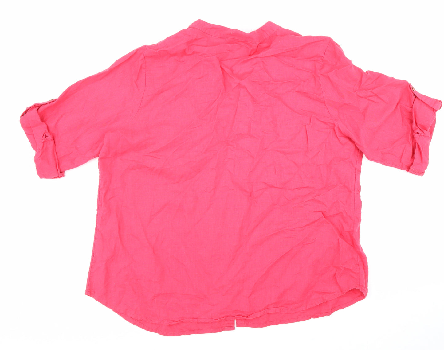 BM Womens Pink Linen Basic Blouse Size 20 V-Neck