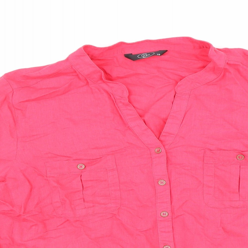 BM Womens Pink Linen Basic Blouse Size 20 V-Neck