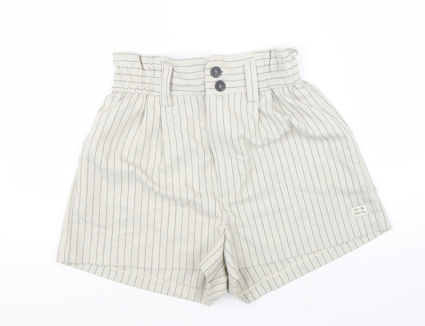 Urban Outfitters Womens Beige Striped Polyester Paperbag Shorts Size S L4 in Regular Zip
