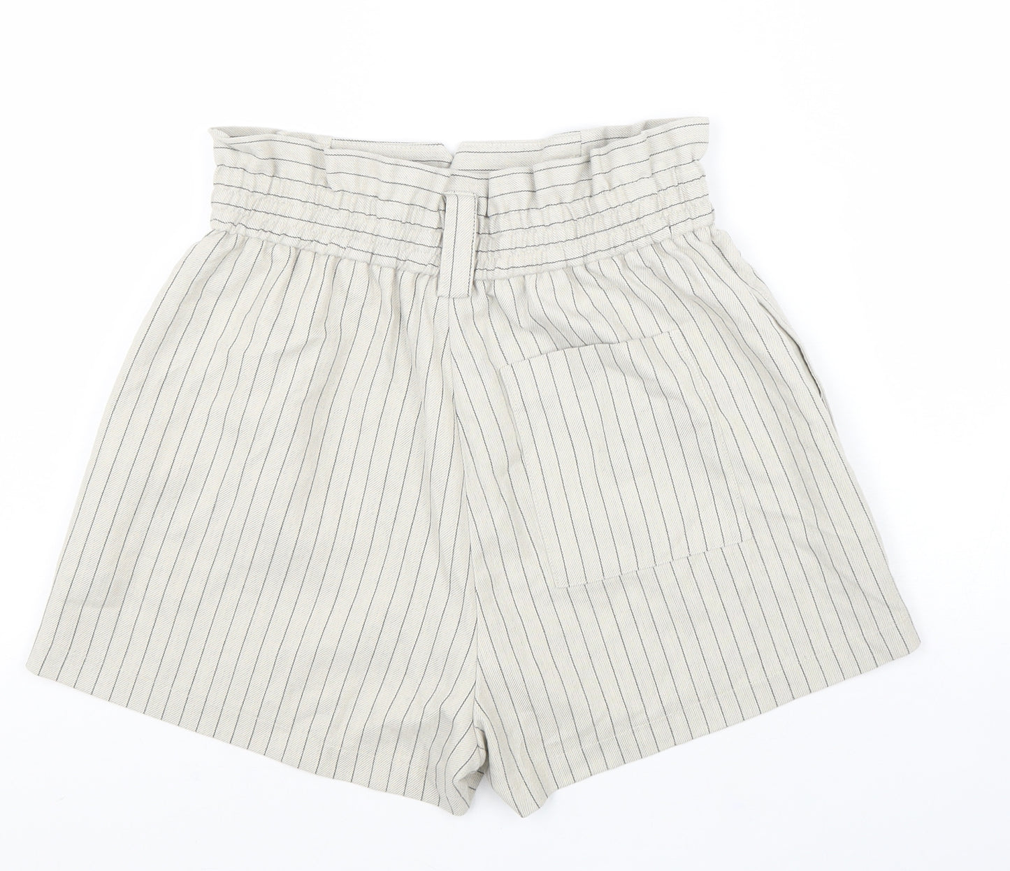 Urban Outfitters Womens Beige Striped Polyester Paperbag Shorts Size S L4 in Regular Zip