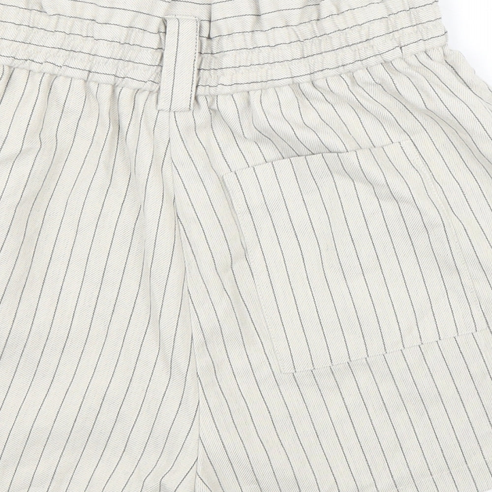 Urban Outfitters Womens Beige Striped Polyester Paperbag Shorts Size S L4 in Regular Zip