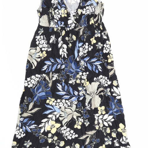 Croft & Barrow Womens Black Floral Viscose Fit & Flare Size M V-Neck Pullover