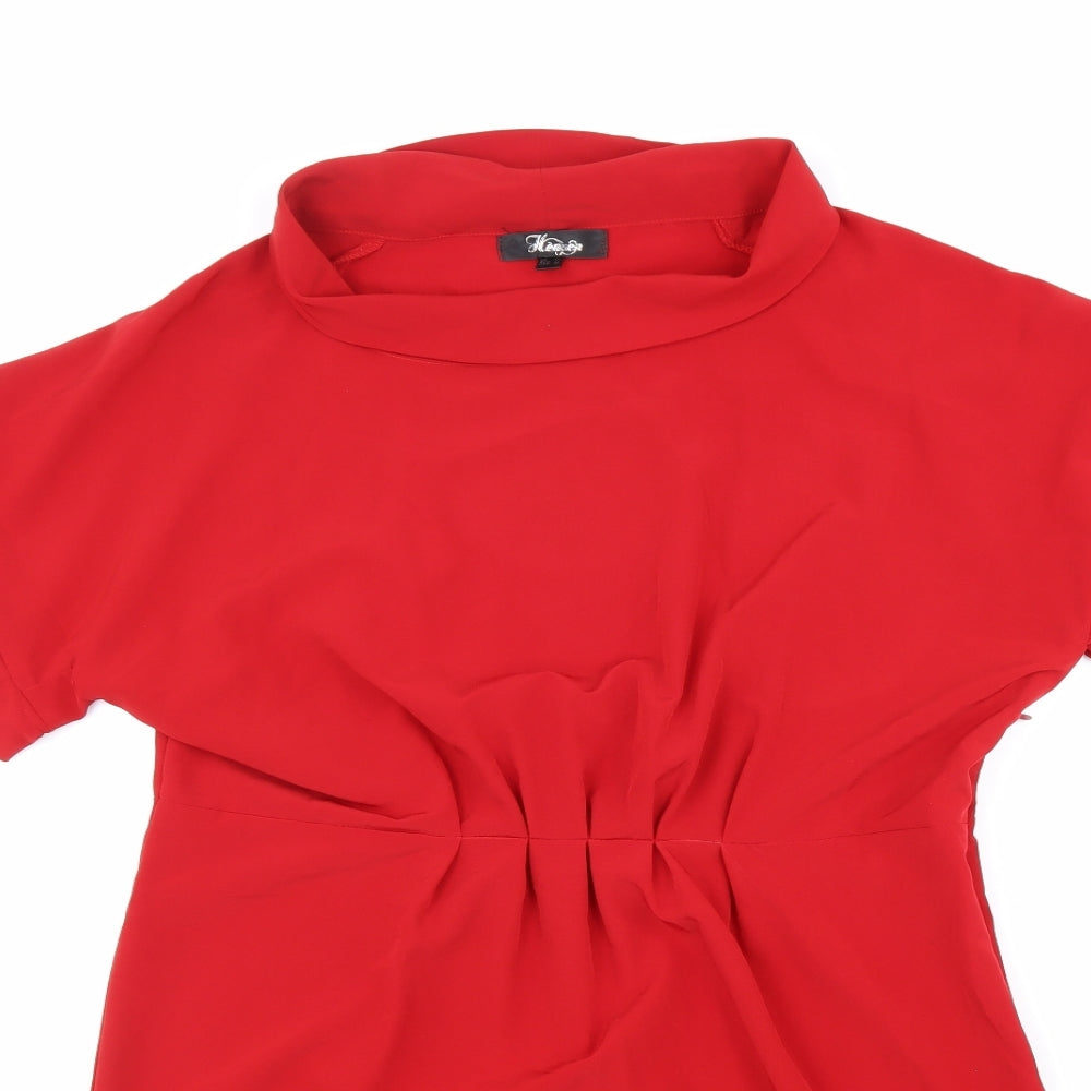 Heaven Womens Red Polyester A-Line Size 14 Cowl Neck Zip