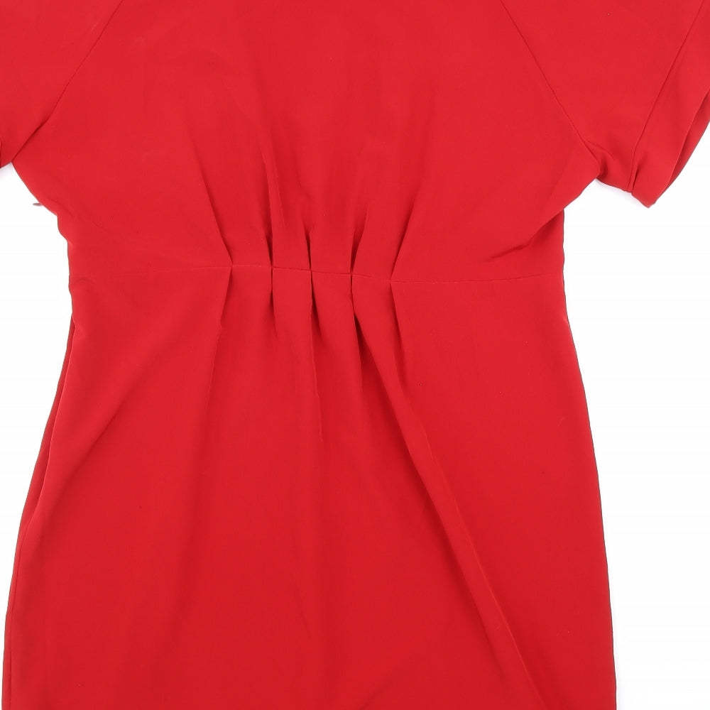 Heaven Womens Red Polyester A-Line Size 14 Cowl Neck Zip