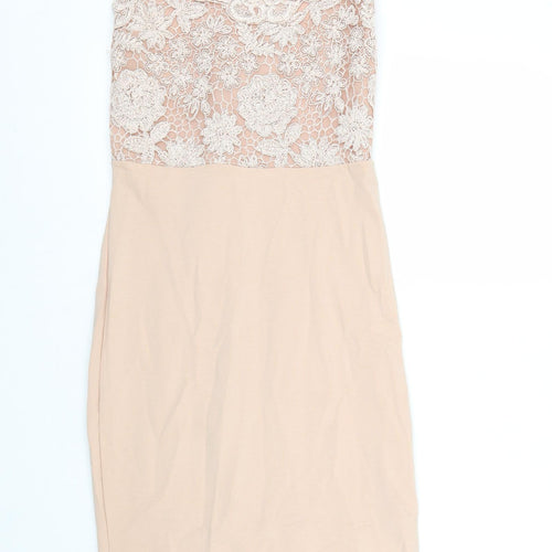 River Island Womens Pink Floral Nylon Ball Gown Size 8 Round Neck Zip