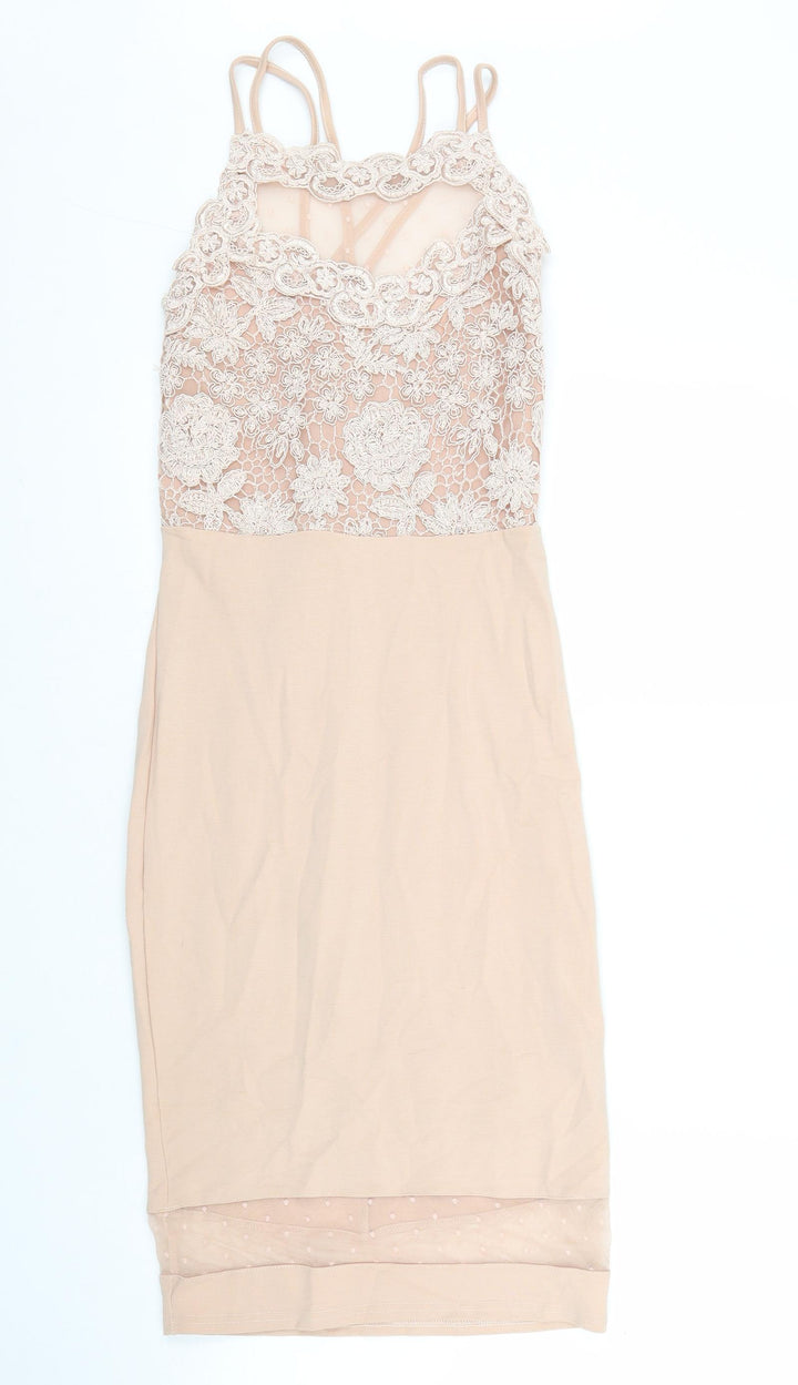 River Island Womens Pink Floral Nylon Ball Gown Size 8 Round Neck Zip