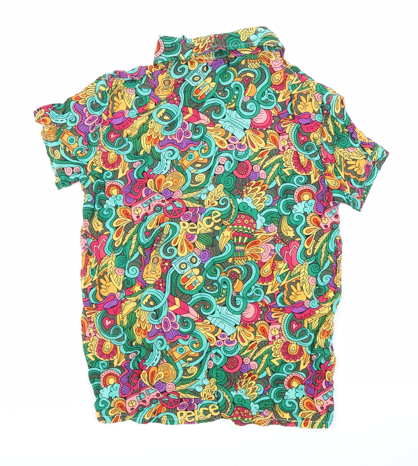 NAZARE Womens Multicoloured Geometric Linen Basic Button-Up Size 12 Collared - Hippy Print