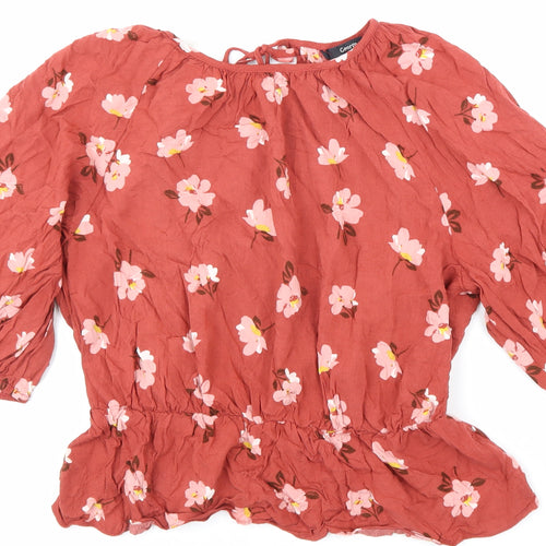 George Womens Red Floral Viscose Basic Blouse Size 12 Round Neck