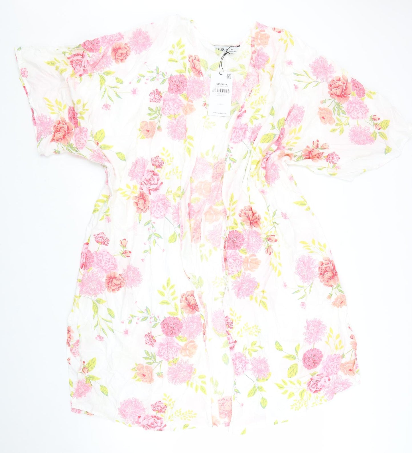 Yours Womens White Floral Viscose Kimono Blouse Size 22 V-Neck