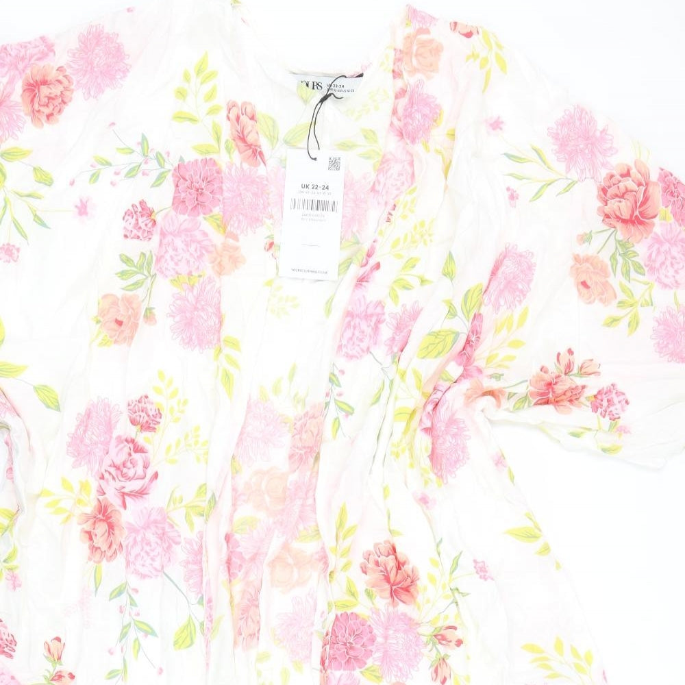 Yours Womens White Floral Viscose Kimono Blouse Size 22 V-Neck