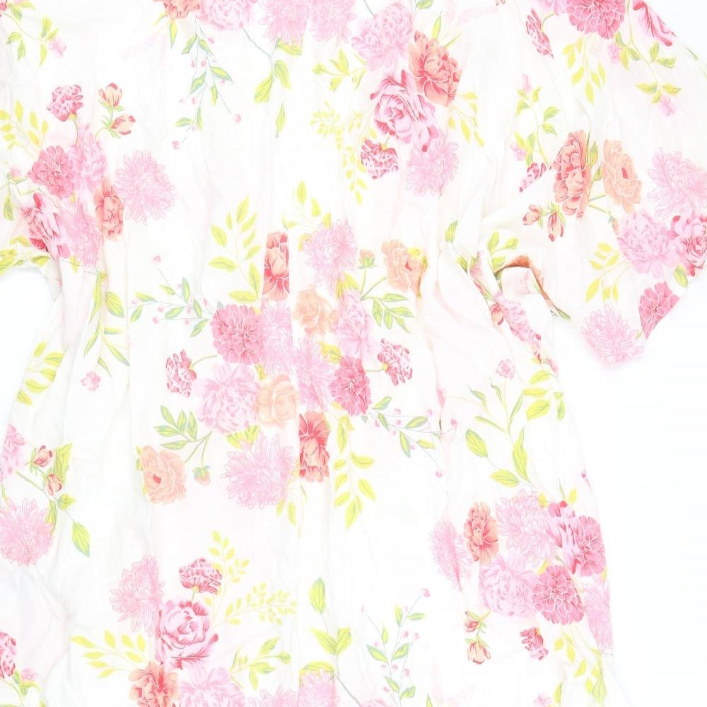 Yours Womens White Floral Viscose Kimono Blouse Size 22 V-Neck