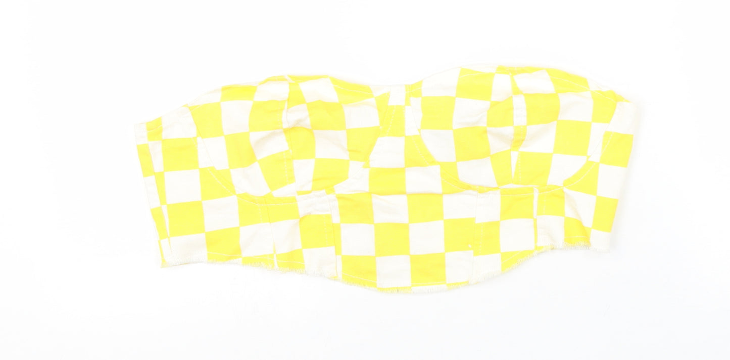 Boohoo Womens Yellow Check 100% Cotton Cropped Tank Size 14 Sweetheart