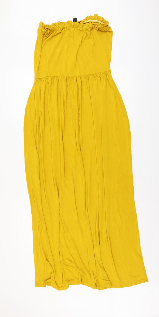 Boohoo Womens Yellow Viscose Maxi Size 16 Off the Shoulder Pullover