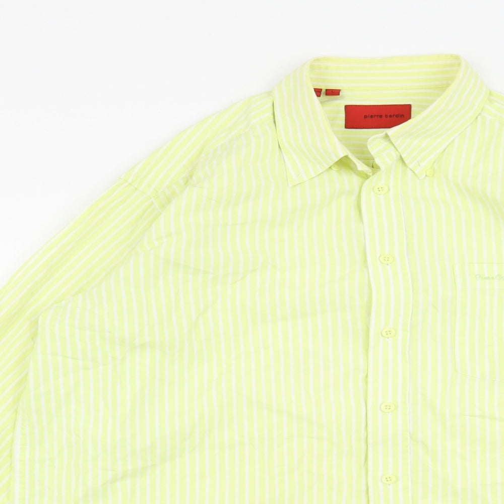 Pierre Cardin Mens Yellow Cotton Button-Up Size L V-Neck Button