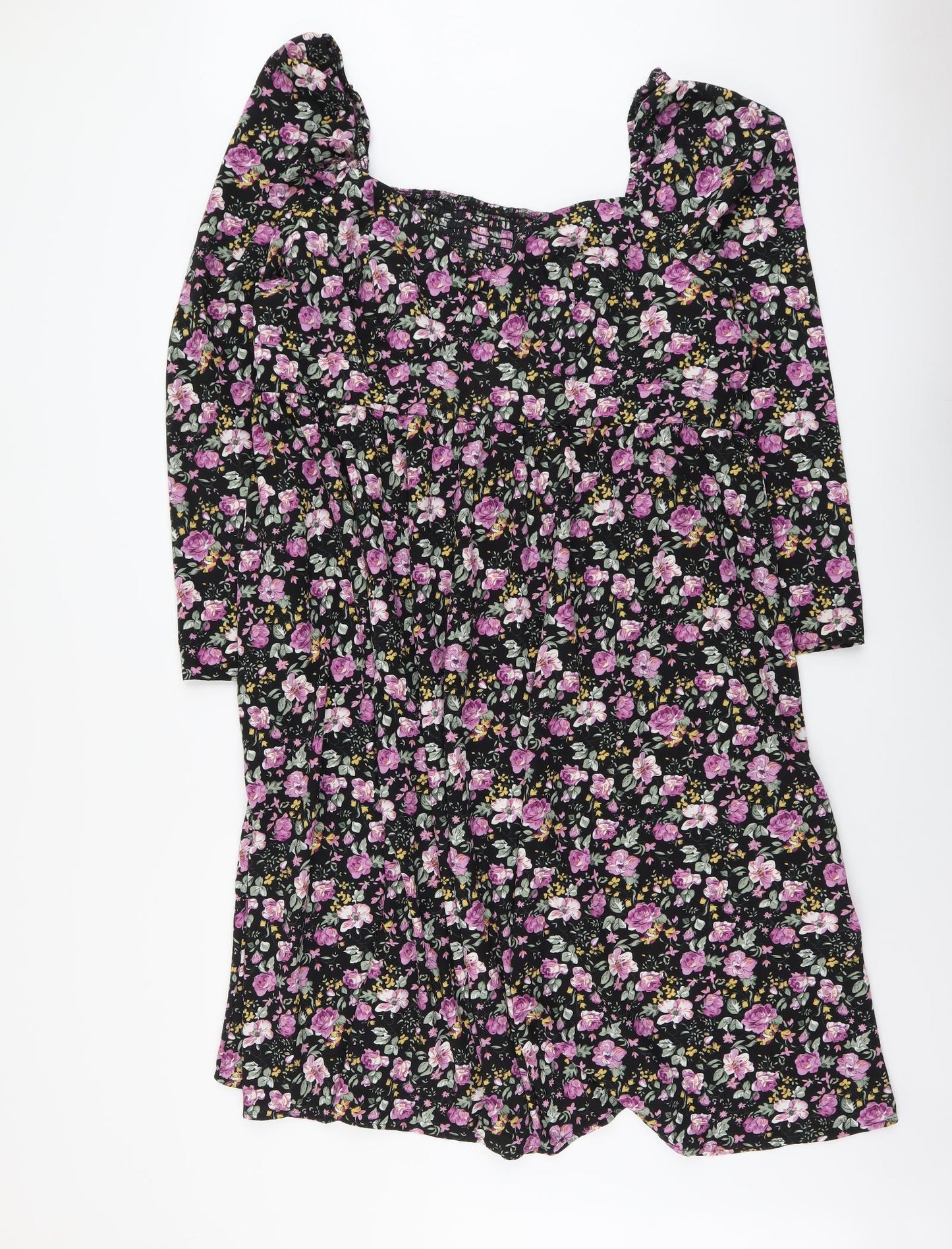 SheIn Womens Multicoloured Floral Polyester A-Line Size 3XL Square Neck Zip