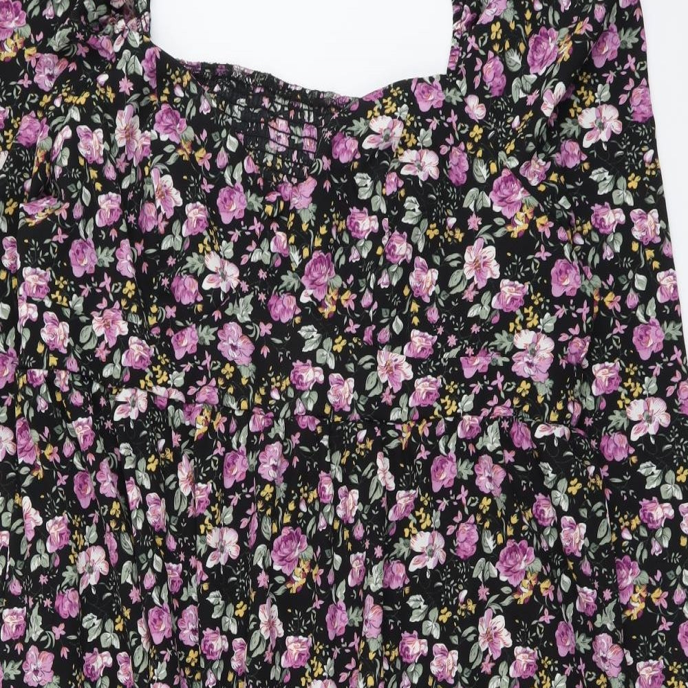 SheIn Womens Multicoloured Floral Polyester A-Line Size 3XL Square Neck Zip