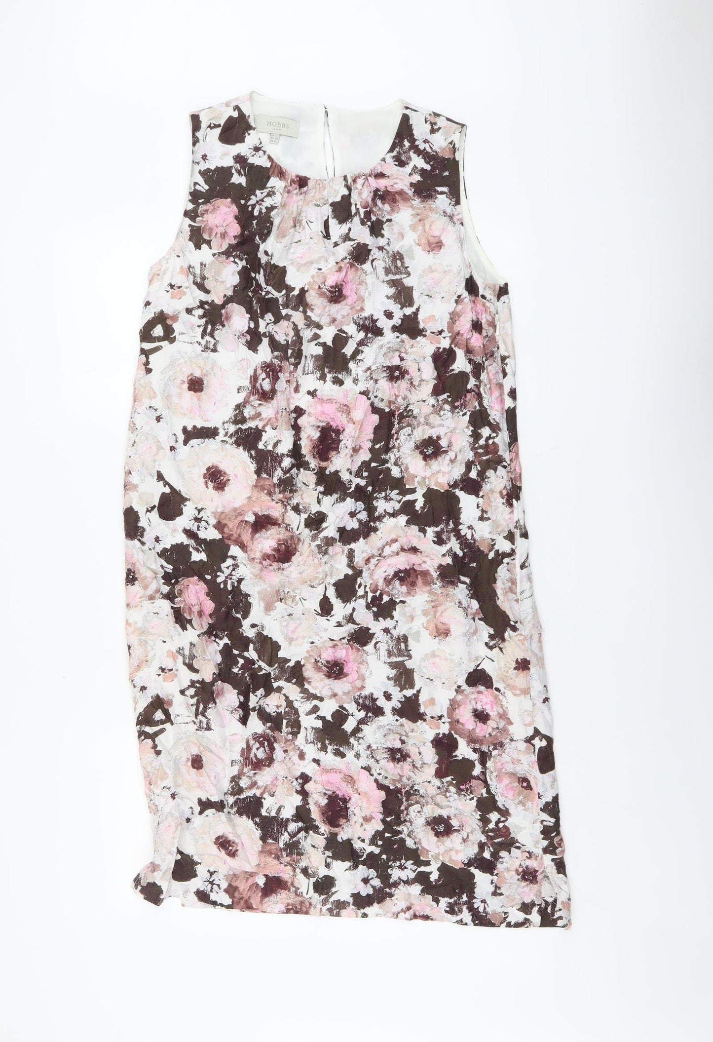Hobbs Womens Pink Floral Viscose Shift Size 10 Round Neck Button