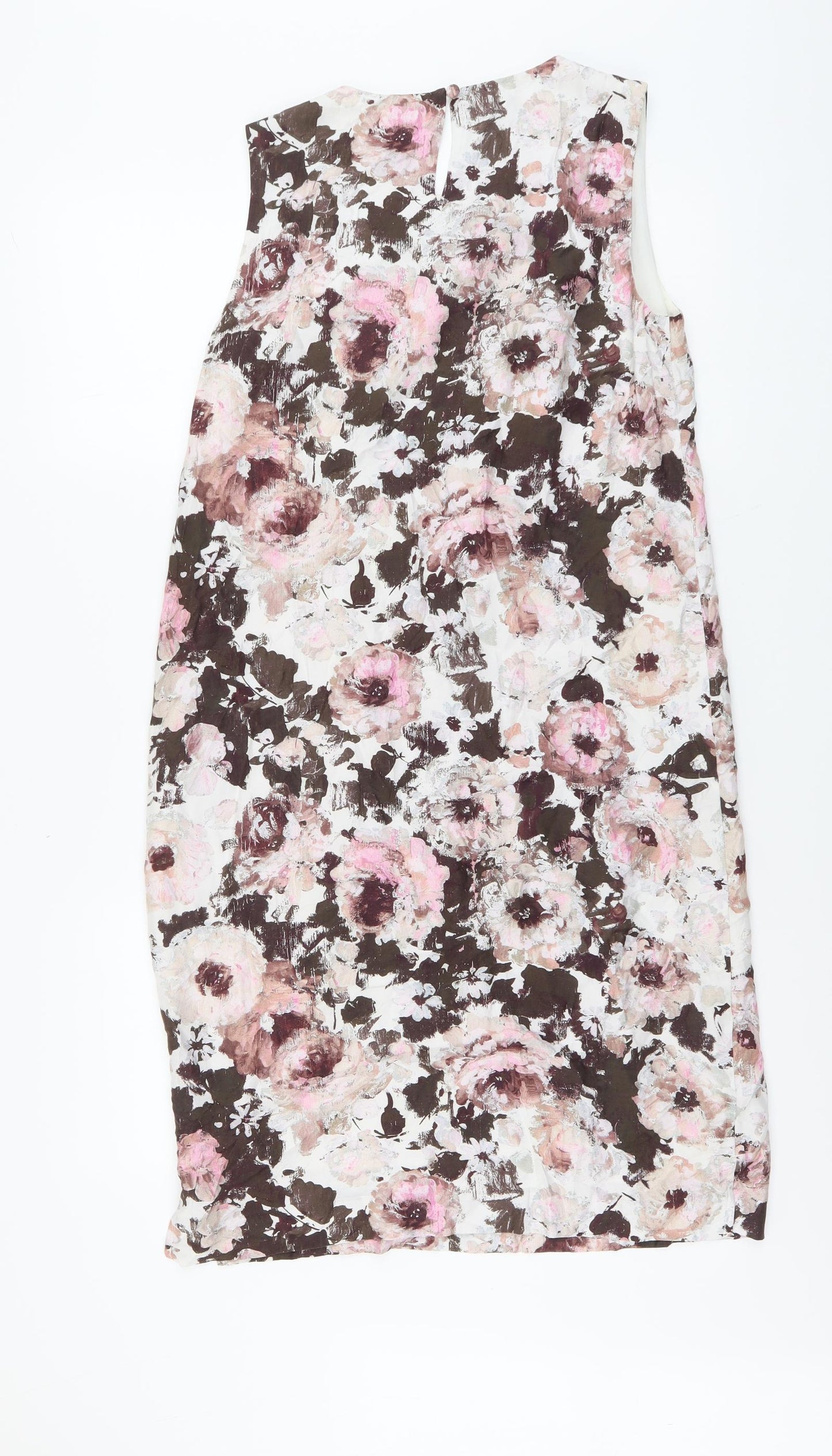 Hobbs Womens Pink Floral Viscose Shift Size 10 Round Neck Button