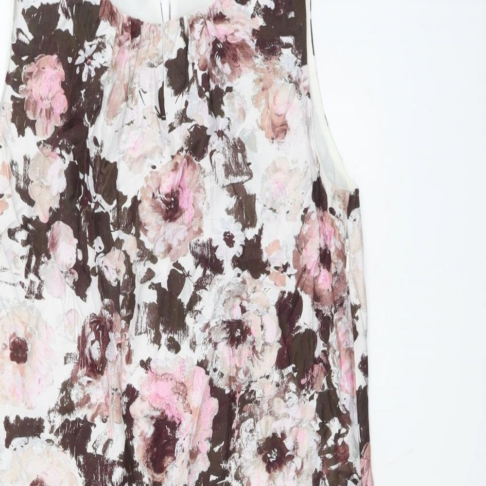 Hobbs Womens Pink Floral Viscose Shift Size 10 Round Neck Button
