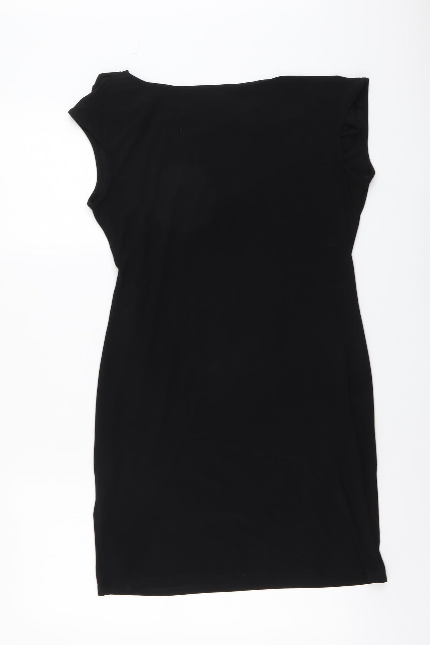 M&Co Womens Black Polyester T-Shirt Dress Size 14 Boat Neck Pullover