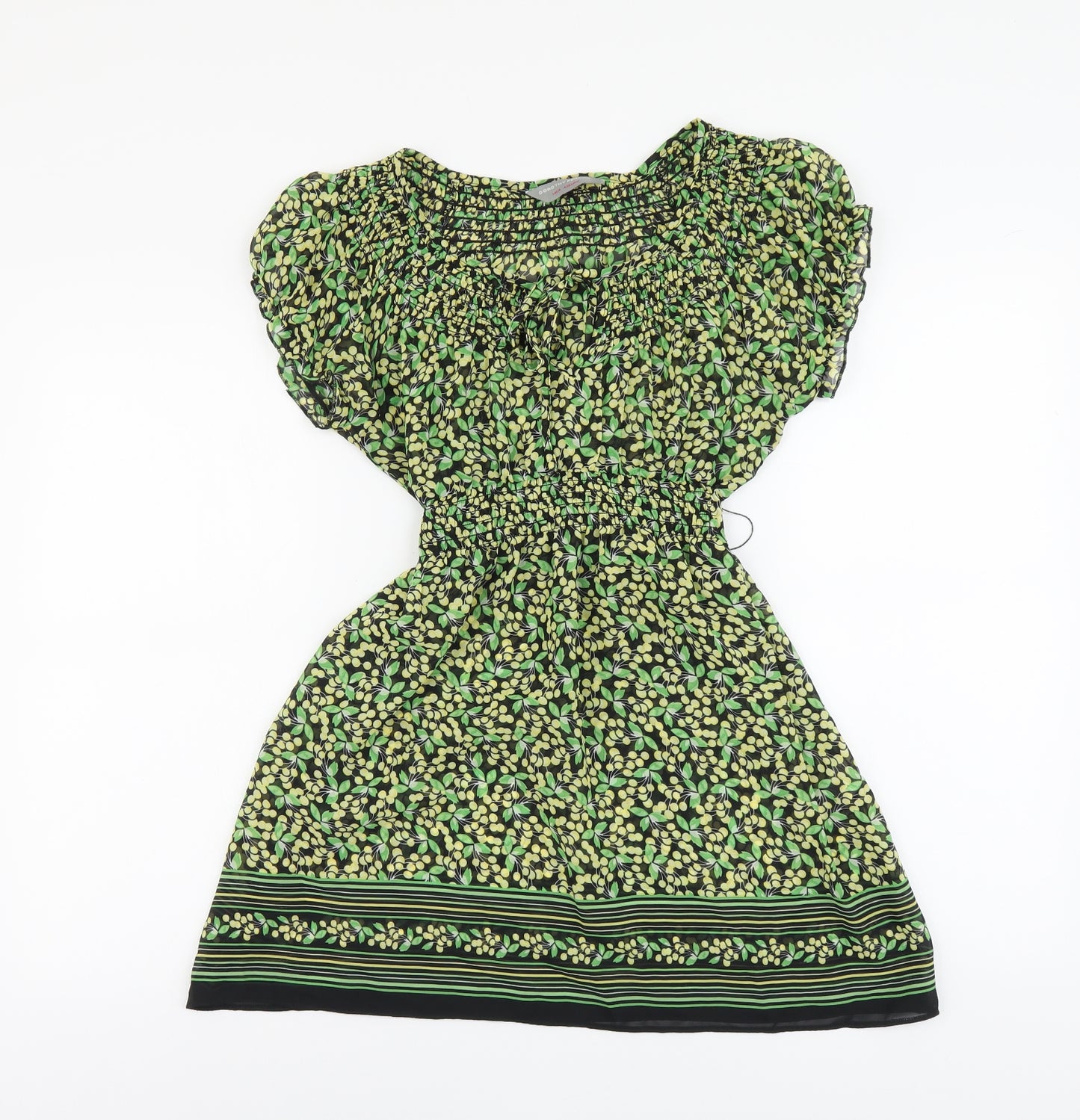 Dorothy Perkins Womens Green Geometric Polyester Tunic Blouse Size 14 Round Neck