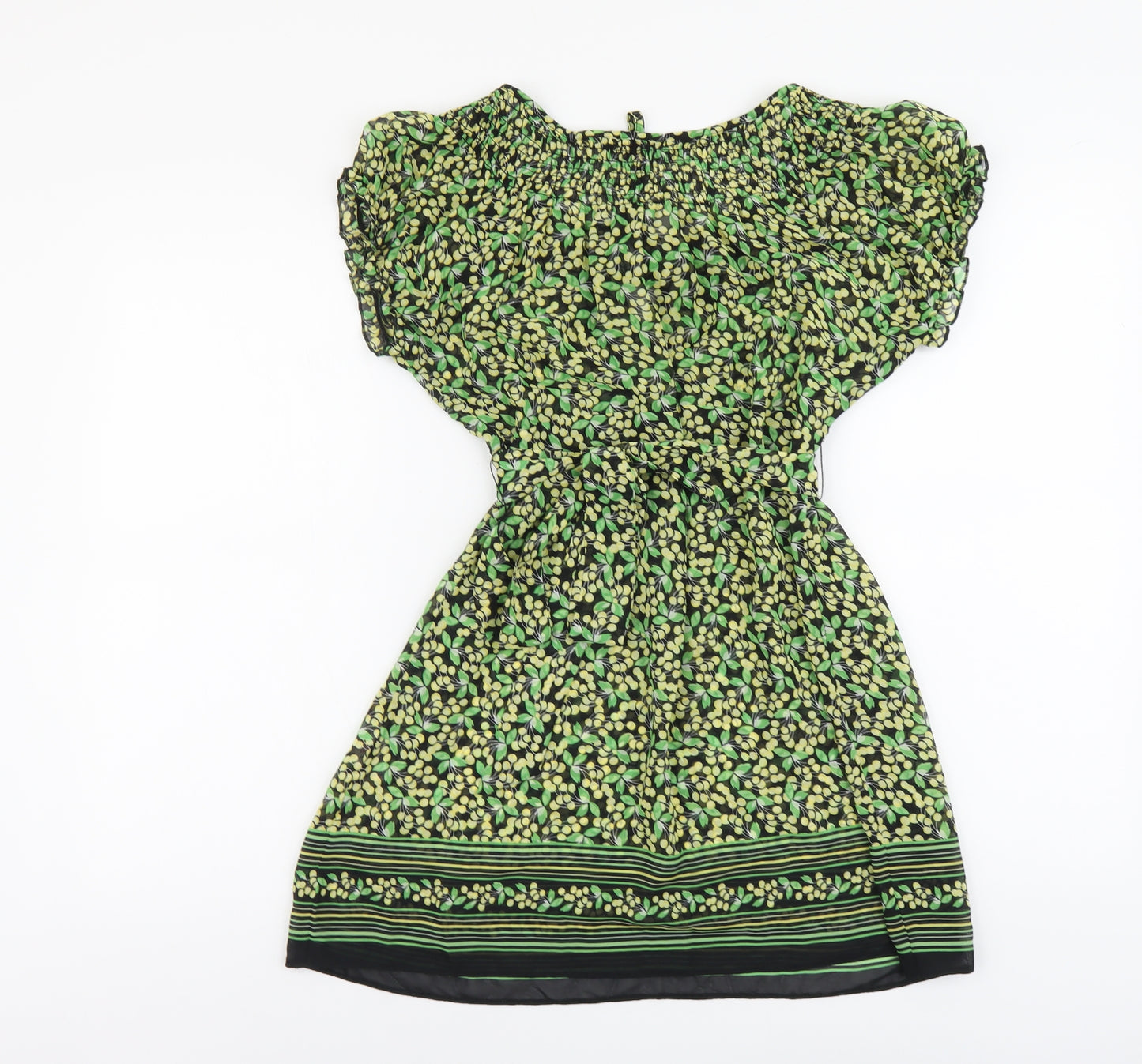 Dorothy Perkins Womens Green Geometric Polyester Tunic Blouse Size 14 Round Neck