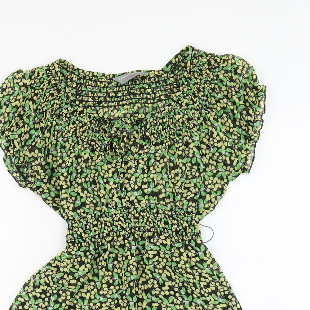 Dorothy Perkins Womens Green Geometric Polyester Tunic Blouse Size 14 Round Neck