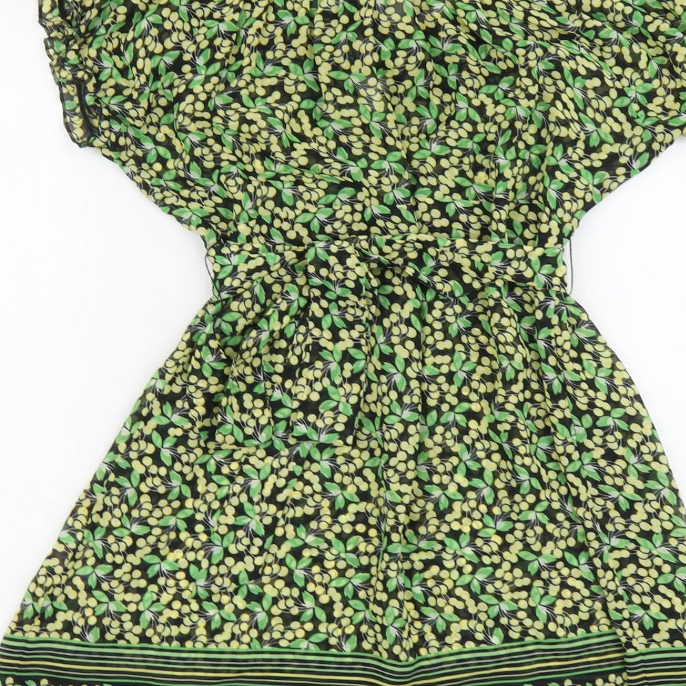 Dorothy Perkins Womens Green Geometric Polyester Tunic Blouse Size 14 Round Neck