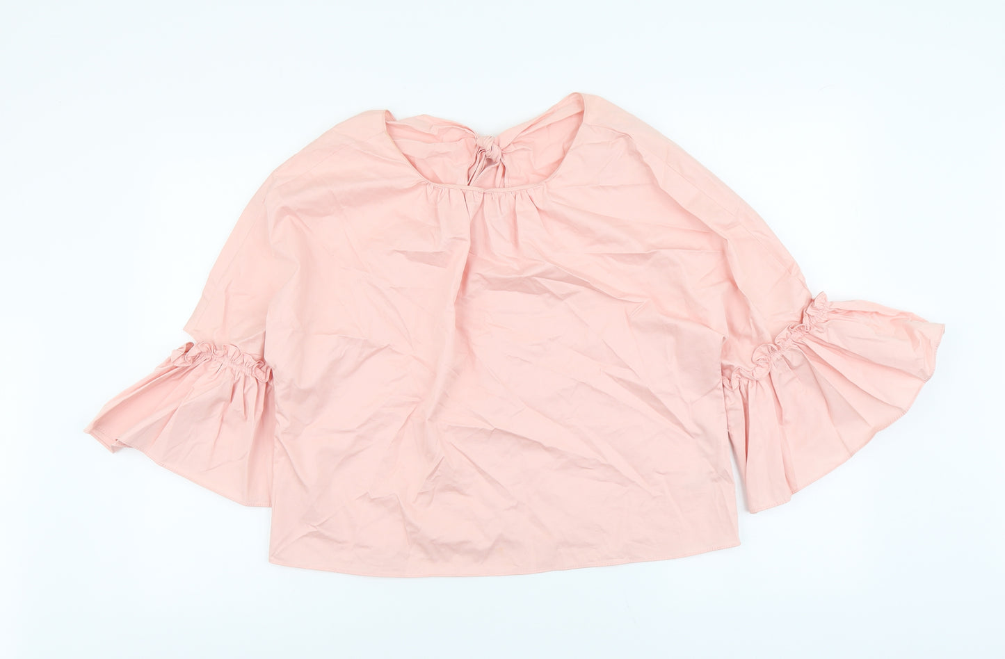 Zara Womens Pink Cotton Basic Blouse Size L Round Neck