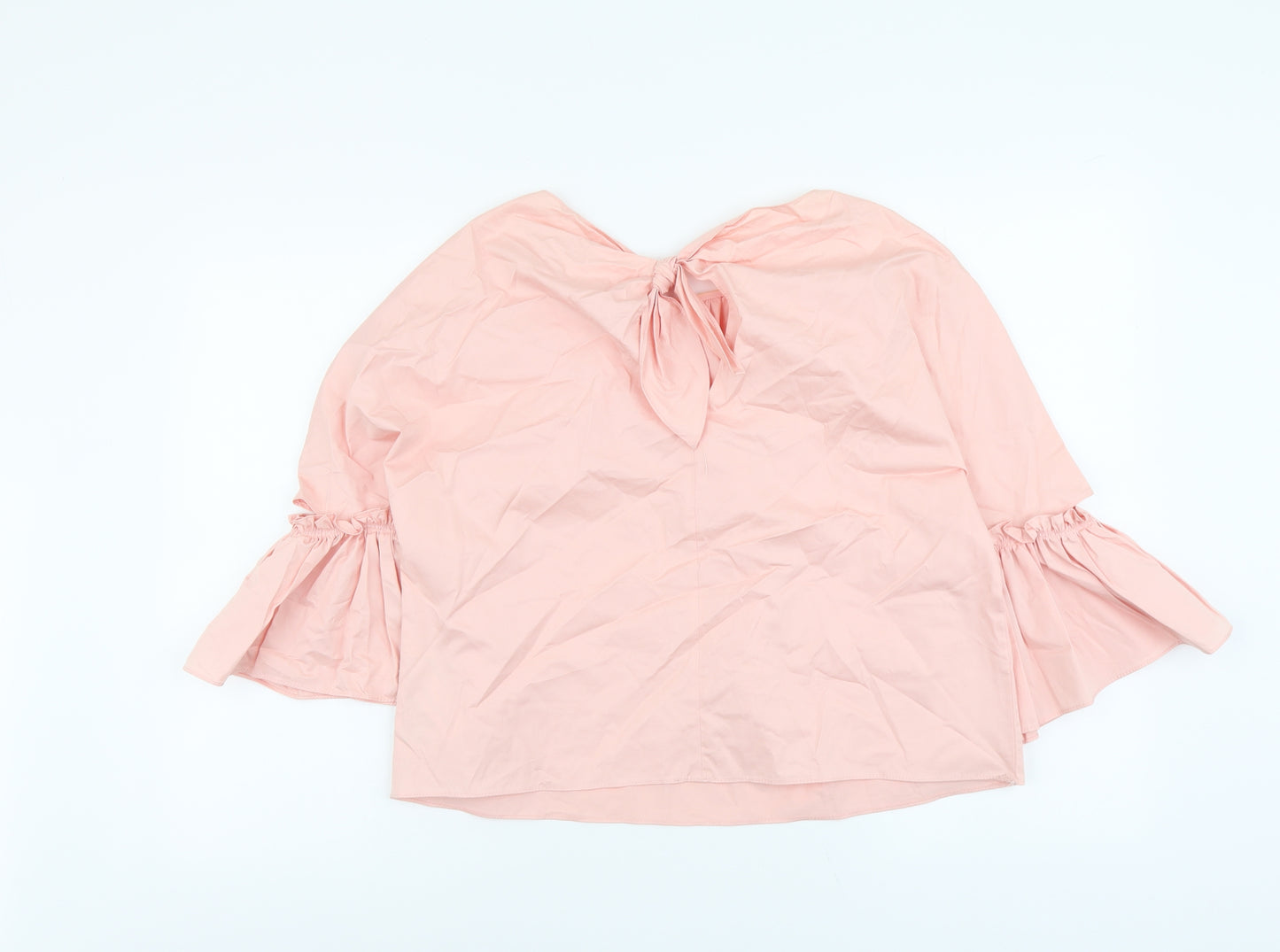 Zara Womens Pink Cotton Basic Blouse Size L Round Neck