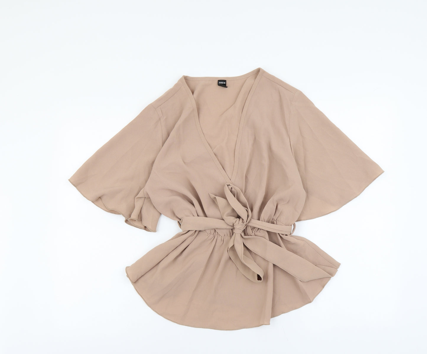 SheIn Womens Beige Polyester Wrap Blouse Size L V-Neck