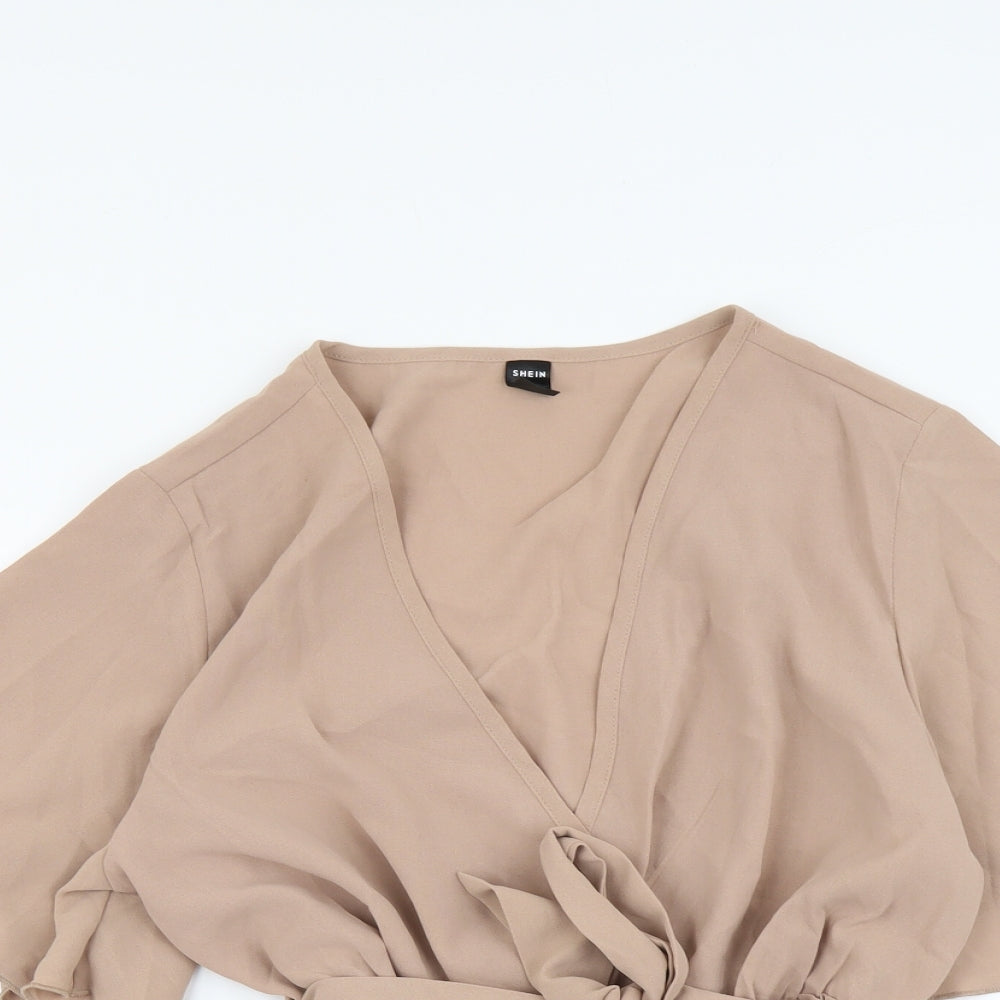 SheIn Womens Beige Polyester Wrap Blouse Size L V-Neck